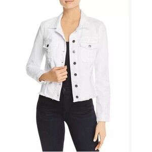 Kut From The Kloth Kara Frayed Hem Denim Jacket Women's Plus Sz 3x White Stretch
